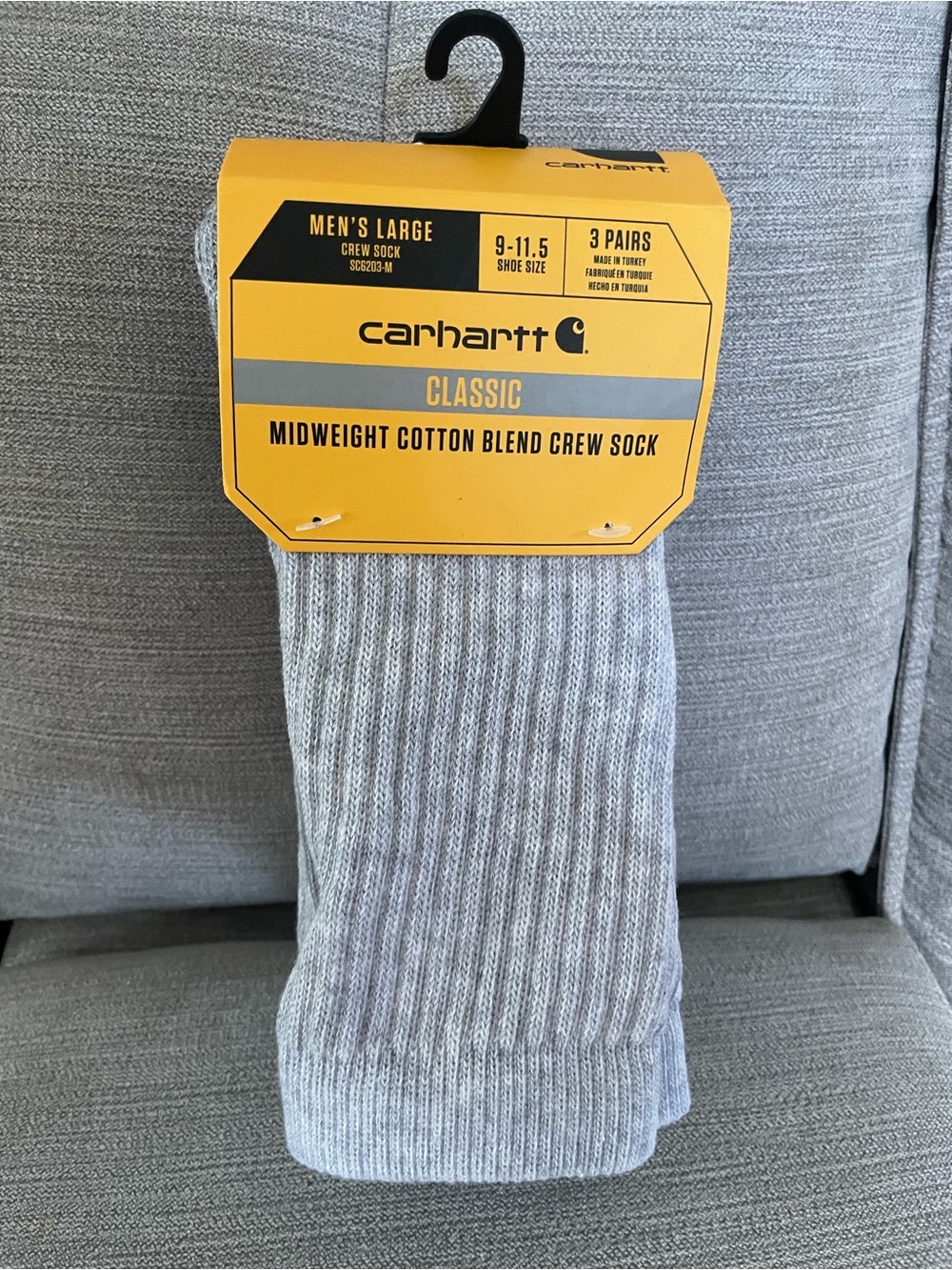 Carhartt Light Gray Midweight Cotton Blend Crew Socks (3-Pack) men’s Lg 9-11.5